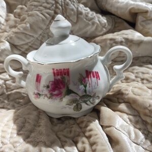 Floral White Sugar Bowl with Lid